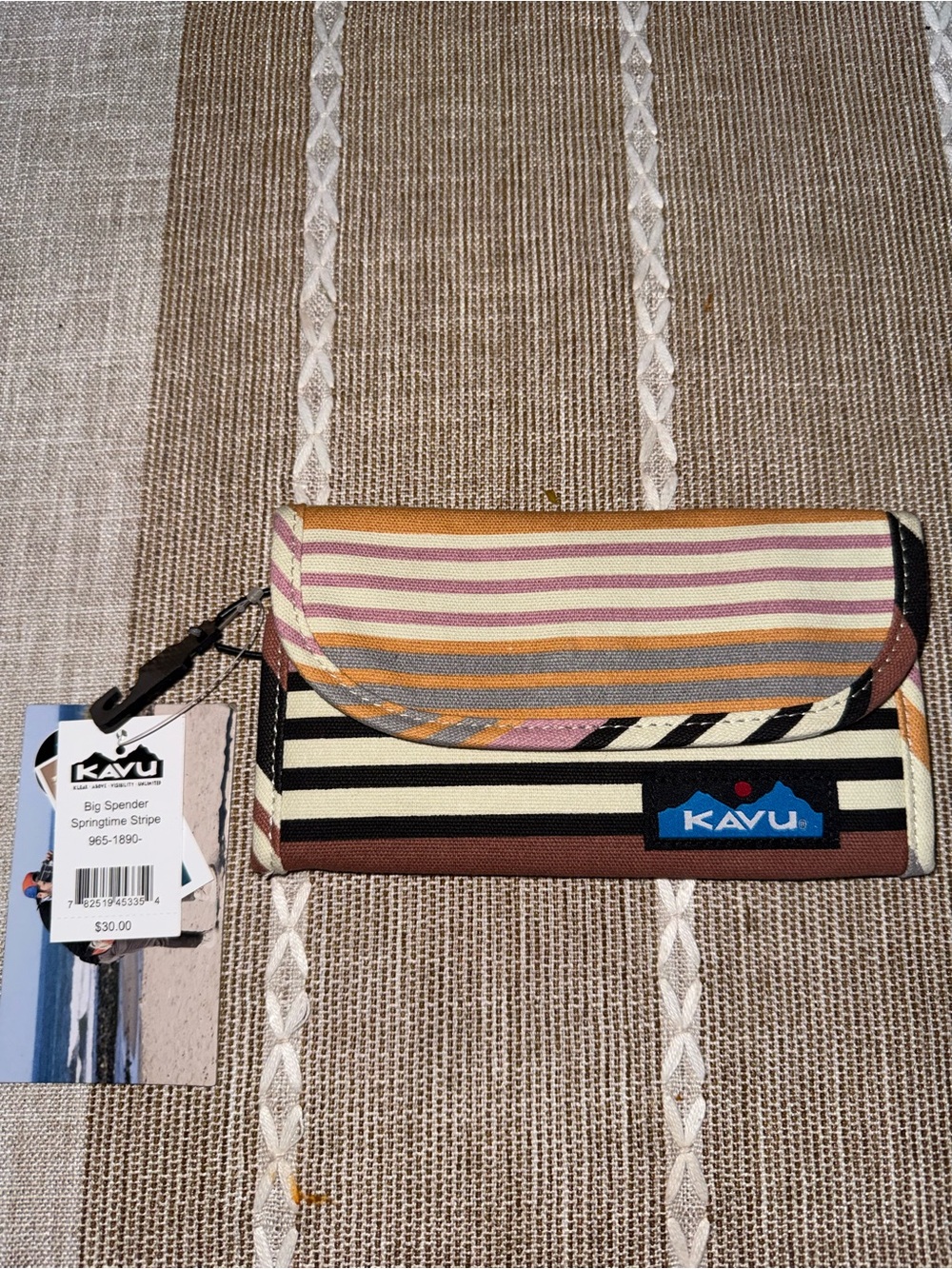 Kavu Striped Big Spender Wallet in Cream, Brown, Pink and Orange